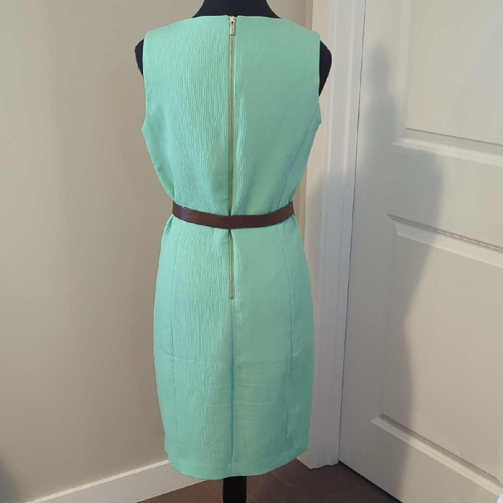 Anne Klein | Mint Green Lined Sleeveless Sheath Dress With Belt, Gold Accents, 6 - Picture 4 of 9